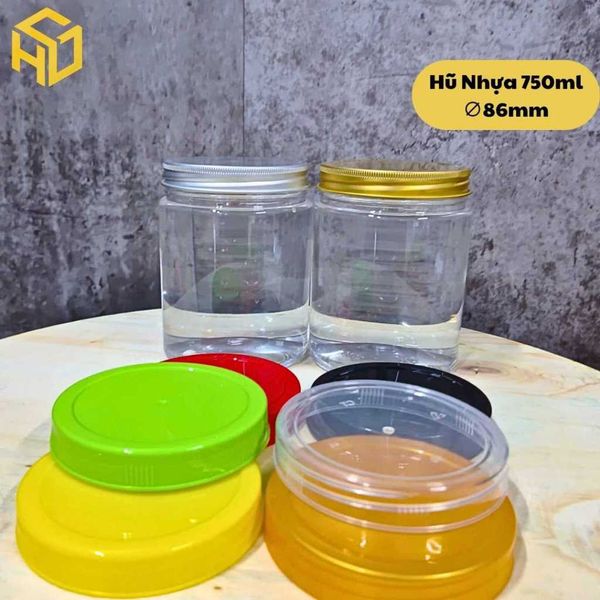 Combo 12 hũ hũ nhựa PET 750ml ,Cổ 86mm kèm nắp nhôm, nắp nhựa. Hũ trong, cứng cáp đựng thực phẩm
