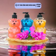 Nước rửa tay 450ml-Xà phòng rửa tay cho quán ăn, quán trà sữa chai gấu dễ thương - Mùi cam,dâu,Xmen