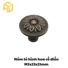 Combo 5 Tay núm tròn nhỏ gang đúc màu đồng giả cổ M3 - 22 x 22mm |Tay nắm kim loại giả cổ họa tiết