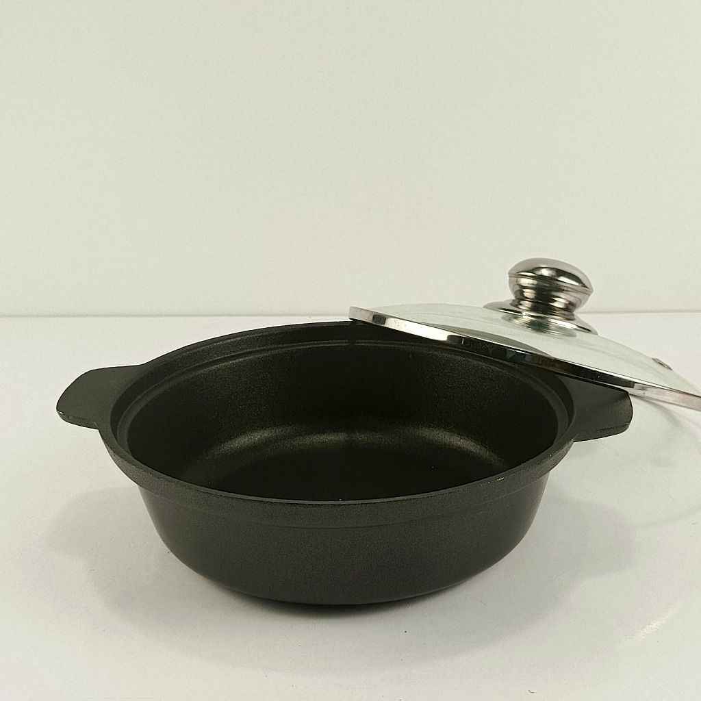 Nồi mì cay, nồi kho cá chất liệu nhôm đúc nguyên khối nắp kính núm inox, giữ nhiệt tốt size 16 &18cm
