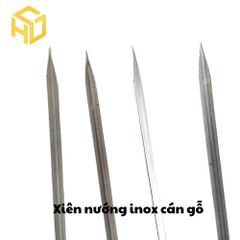 Combo 5 xiên nướng inox cán gỗ chuyên nướng thịt tại bàn, cạnh dẹt giữ chặt thực phẩm, hạn chế xoay