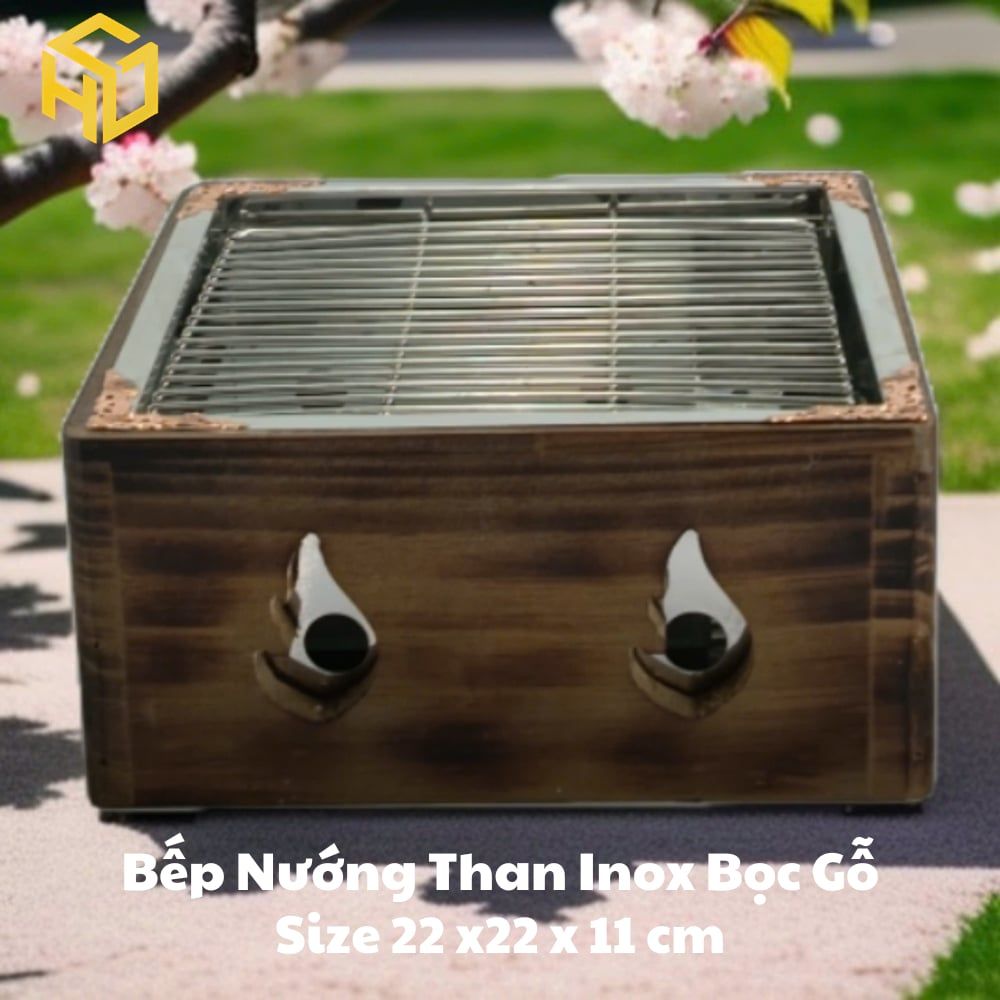Bếp nướng than BBQ phong cách Nhật, hình vuông, cạnh 22cm - Bếp nướng than dành cho nhà hàng - BNN22