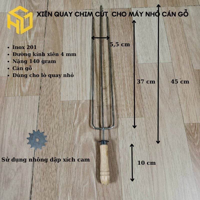 Xiên nướng thịt chả, xiên nướng chim cút, gà vịt, cá lóc dùng lò quay tự động, đầy đủ mã cán gỗ