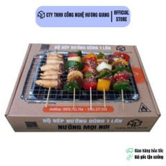 Bếp nướng than dùng 1 lần tiện lợi đầy đủ than,mồi than,vỉ nướng, kẹp gắp, cọ quét, xiên tre