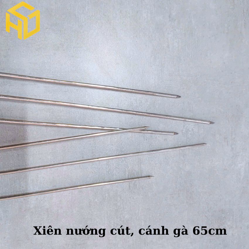 Xiên Nướng Chim Cút, Cánh Gà, Đùi Gà  3 Đinh – Dài 55cm – Tay Nắm Inox Dành Cho Máy Quay Tự Động