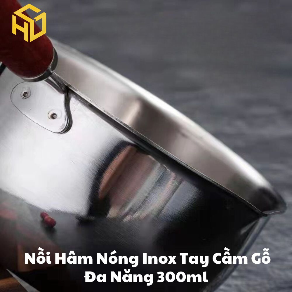 Chiếc Nồi Nhỏ 300ml Inox Tay Cầm Gỗ 