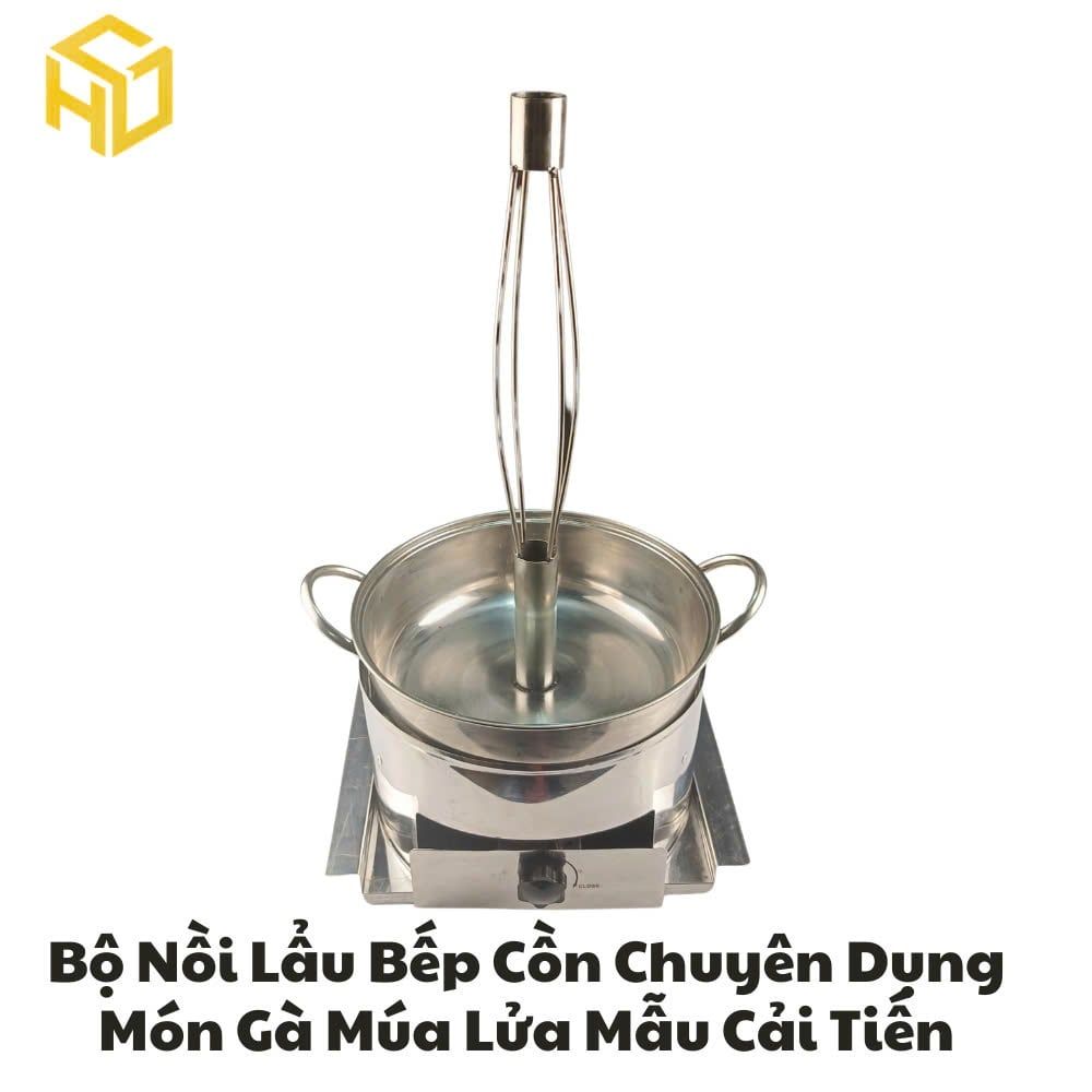 Bộ Nồi Lẩu Gà Múa Lửa Kèm Bếp Cồn Chuyên Dụng Chống Tạc Gió Cay Mắt