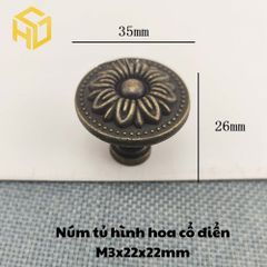 Combo 5 Tay núm tròn nhỏ gang đúc màu đồng giả cổ M3 - 22 x 22mm |Tay nắm kim loại giả cổ họa tiết
