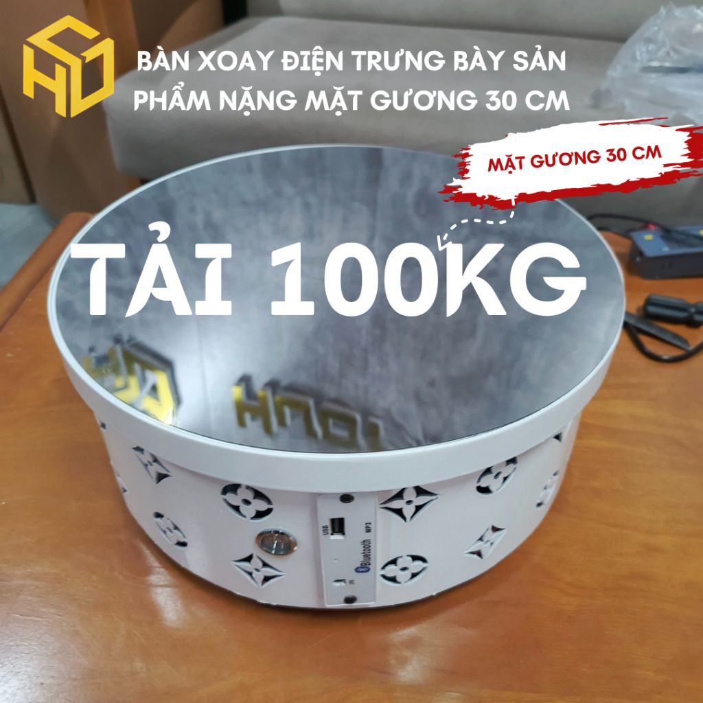 Bàn xoay trưng bày 360 độ mặt gương 30cm - tải 100kg - Livestream chụp ảnh chuyên nghiệp