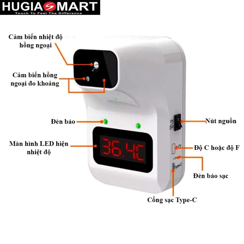 Nhiệt kế hồng ngoại treo tường hoặc chân đỡ K3-Plus đo nhanh 0.5s, báo động thông minh, bảo hành 12 tháng