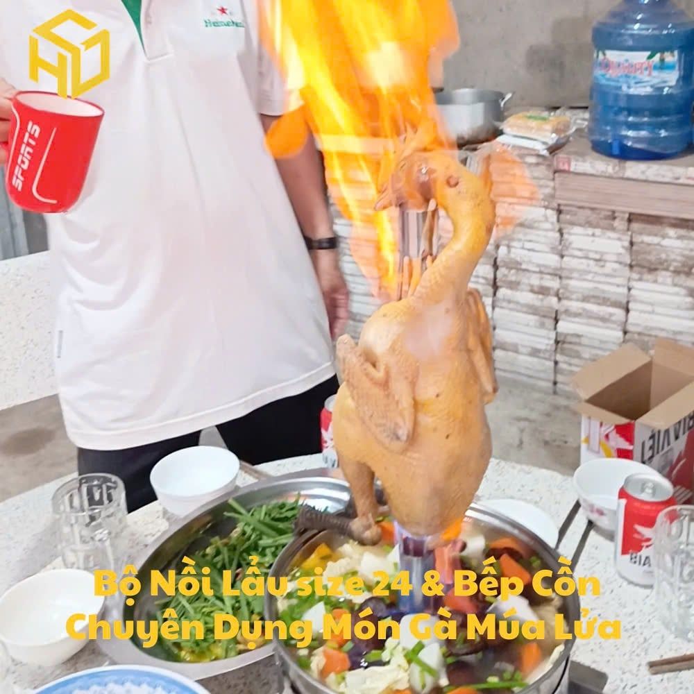 Bộ Nồi Lẩu Gà Múa Lửa Kèm Bếp Cồn Chuyên Dụng Chống Tạc Gió Cay Mắt