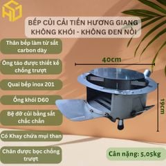 Bếp Củi Cải Tiến Hương Giang 40cm – Siêu Bền, Chống Đen Nồi,Ống Khói Thoát, Bệ Đỡ Củi, Khay Hứng Tro