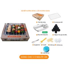 Bếp nướng than dùng 1 lần tiện lợi đầy đủ than,mồi than,vỉ nướng, kẹp gắp, cọ quét, xiên tre