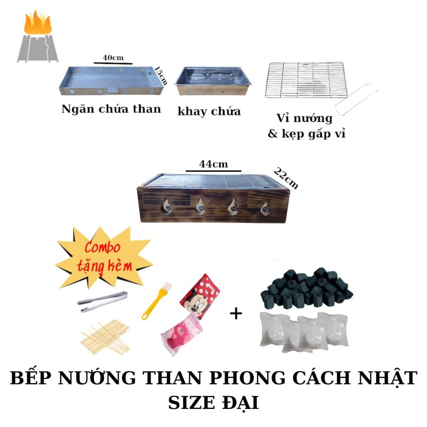 Bếp nướng than BBQ kiểu Nhật dành cho 4 người, hình chữ nhật 22x44cm