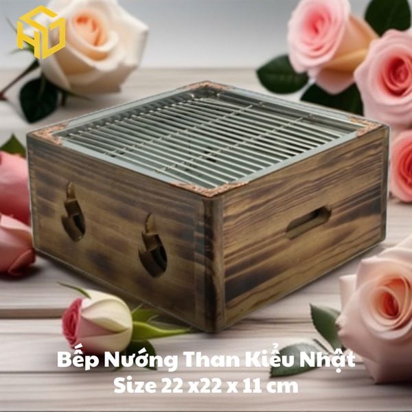 Bếp nướng than BBQ phong cách Nhật, hình vuông, cạnh 22cm - Bếp nướng than dành cho nhà hàng - BNN22