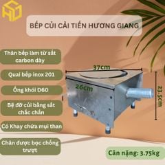 Bếp Củi Cải Tiến Hương Giang Hình Vuông C37 – Siêu Bền, Chống Đen Nồi, Ống Khói Thoát, Bệ Đỡ Củi, Khay Hứng Tro