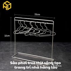Khung treo móc thịt trang trí | Sào phơi móc thịt trang trí bàn tiệc cho nhà hàng lẩu sáng tạo, tặng kèm 10 móc