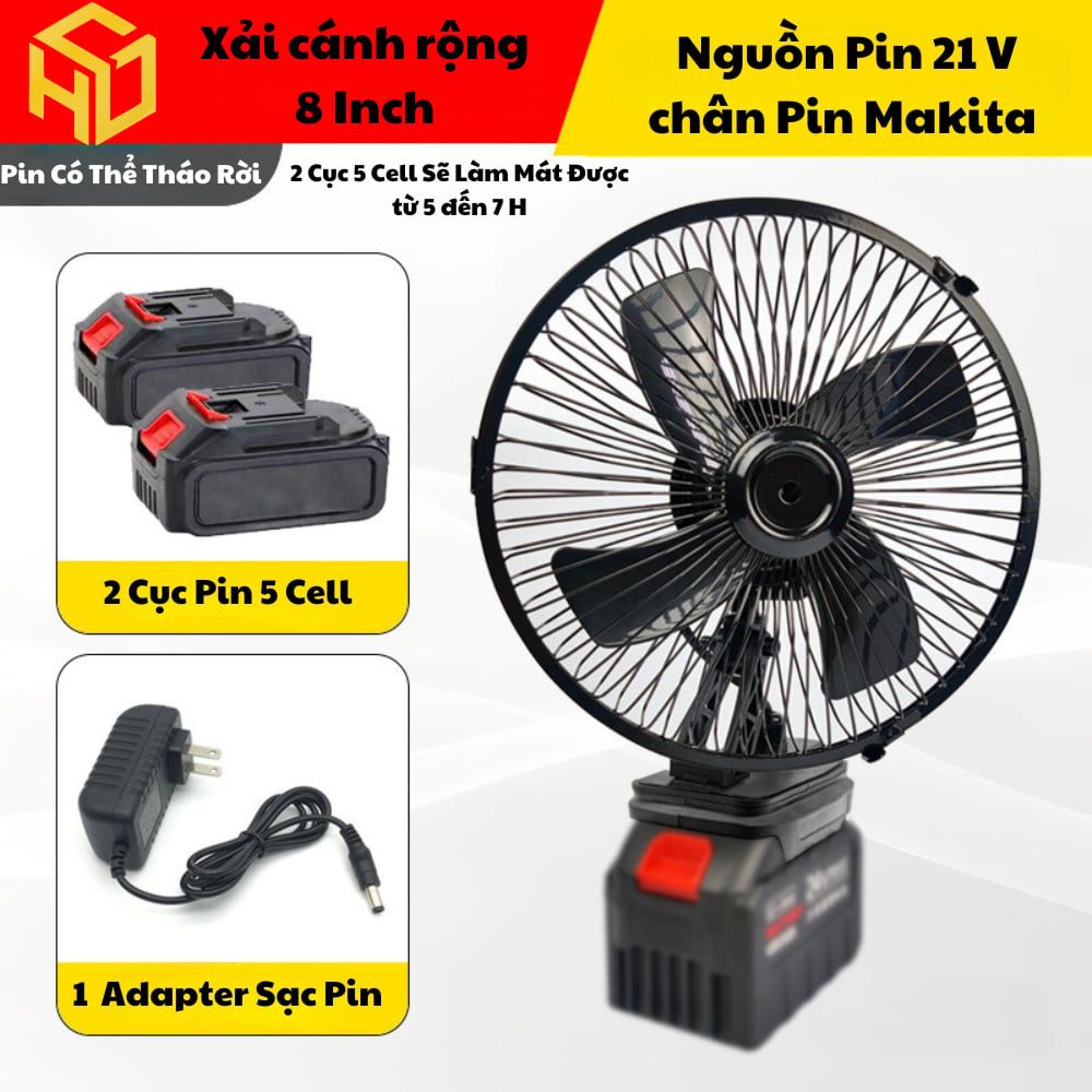 Quạt Tích Điện Loại cải tiến xoay được và có 2 cấp độ gió Dùng Liên Tục 10H