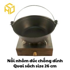 Nồi Nhôm Đúc Có Quai 26cm Đáy Bằng Nắp Kính Chống Dính - Dành Cho Nhà Hàng, Quán Ăn , Siêu Bền