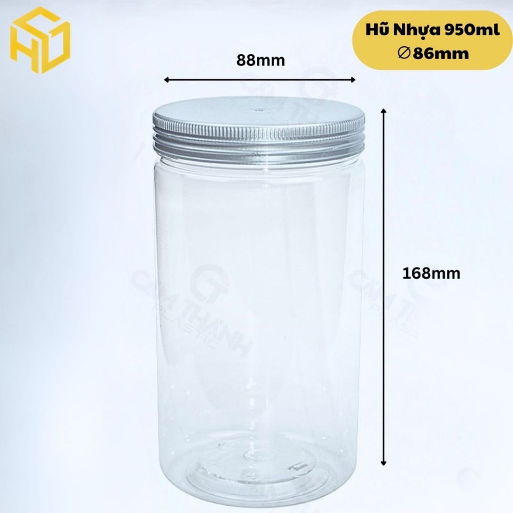 Combo 12 hũ hũ nhựa PET 950ml ,Cổ 86mm kèm nắp nhôm, nắp nhựa. Hũ trong, cứng cáp đựng thực phẩm