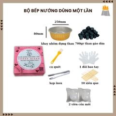 Bếp nướng than tiện lợi với 700g than gáo dừa nướng BBQ,khay & vỉ nướng inox, kẹp gắp, xiên,cọ quét