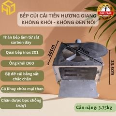 Bếp củi Sài Gòn loại vuông size 37cm chống đen nồi, có ống khói, bệ đỡ củi, hứng tro