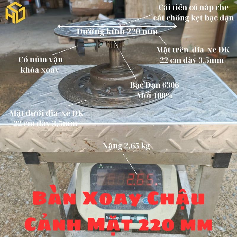 Bàn Xoay Cây Cảnh Chịu Tải 200kg Cải Tiến Có Chốt Khóa Xoay, Nắp Che Cát Chống Kẹt Bạc Đạn