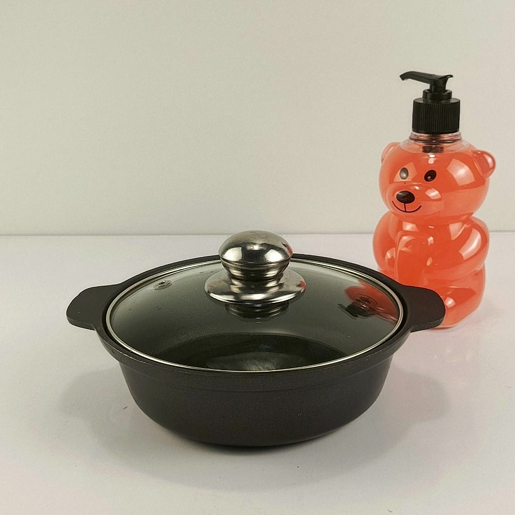Nồi mì cay, nồi kho cá chất liệu nhôm đúc nguyên khối nắp kính núm inox, giữ nhiệt tốt size 16 &18cm