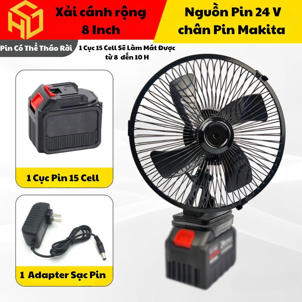 Quạt Tích Điện Loại cải tiến xoay được và có 2 cấp độ gió Dùng Liên Tục 10H