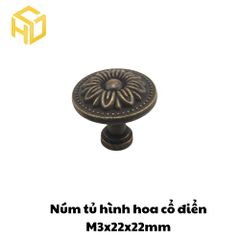 Combo 5 Tay núm tròn nhỏ gang đúc màu đồng giả cổ M3 - 22 x 22mm |Tay nắm kim loại giả cổ họa tiết