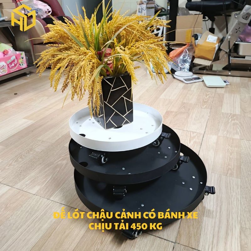 [CHÍNH HÃNG] Đế Đẩy Chậu Cây Có 4 Bánh Xe Cắt CNC Nguyên Tấm Sơn Tĩnh Điện Chống Gỉ Chịu Tải 450kg