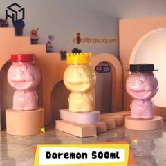 Chai nhựa đựng trà sữa hình nhân vật Doraemon 500ml cổ to 62mm - Chai nhựa PET dành cho quán trà sữa, ăn vặt - CN002