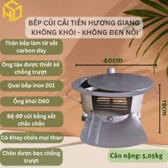 Bếp Củi Cải Tiến Hương Giang 40cm – Siêu Bền, Chống Đen Nồi,Ống Khói Thoát, Bệ Đỡ Củi, Khay Hứng Tro