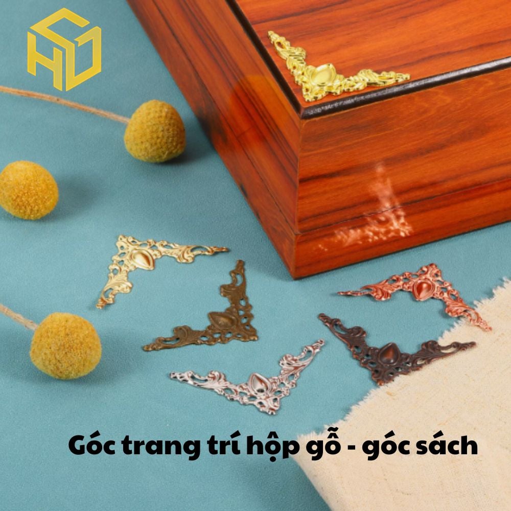 Bộ 20 Phụ kiện trang trí góc hộp gỗ, góc sách phong cách cổ điển