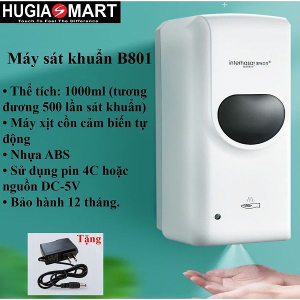 Máy sát khuẩn, máy xịt cồn dạng lỏng, bọt, gel B801- hỗ trợ phòng dịch nơi công cộng, văn phòng, nhà xưởng...