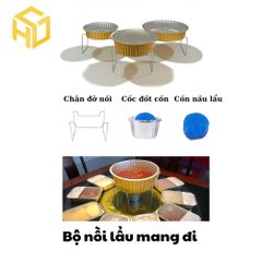 Combo Nồi Lẩu nhôm có nắp đậy dung tích 1370 ml & Bếp Cồn Mang Đi Cho Quán Ăn và nấu ăn ngoài trời