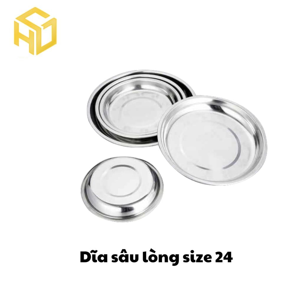 Dĩa Inox Sâu Lòng Size 24 cm | Dĩa inox sâu lòng tròn không rỉ làm bò kho, đựng đồ ăn