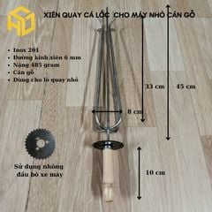 Xiên nướng cá lóc, cá quả lò quay nướng tự động mini, dùng nhông đầu bò xe máy cán gỗ & cán inox