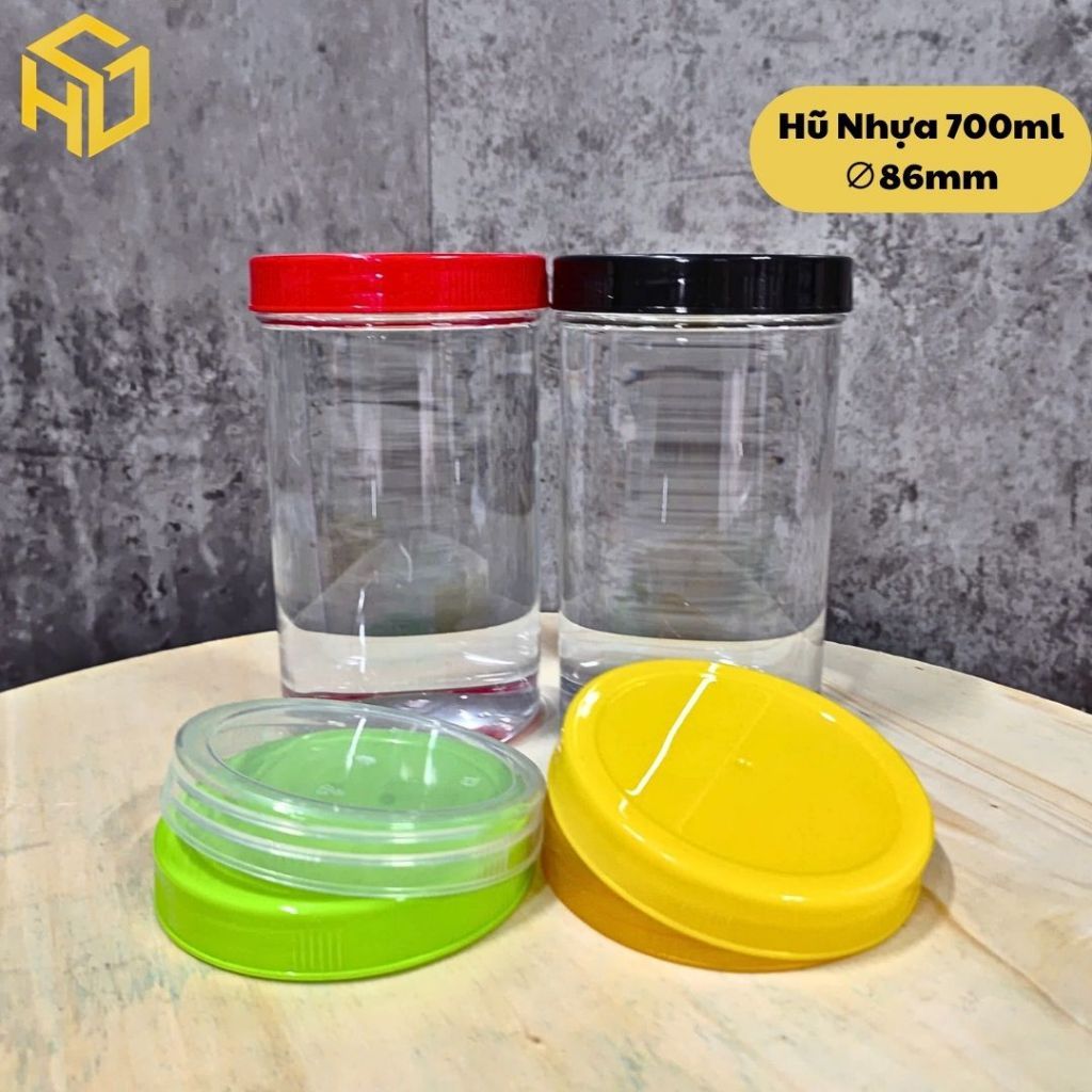 Combo 12 hũ hũ nhựa PET 700ml ,Cổ 86mm kèm nắp nhôm, nắp nhựa. Hũ trong, cứng cáp đựng thực phẩm