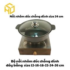 Nồi Nhôm Đúc Size 24cm Đáy Bằng Chống Dính Nắp Kính Cao Cấp Dành Cho Nhà Hàng, Quán Ăn - Nhiều Size | Nồi Nhôm Chất Lượn