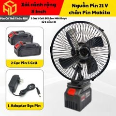 Quạt Tích Điện 2 chế độ làm mát và xoay 180 độ sử dụng Chân Pin Phổ Thông makita