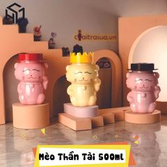 Hũ nhựa đựng bánh kẹo, đồ ăn vặt cho quán trà sữa hình mèo thần tài 500ml - Hủ nhựa đựng trà sữa có in mắt mũi