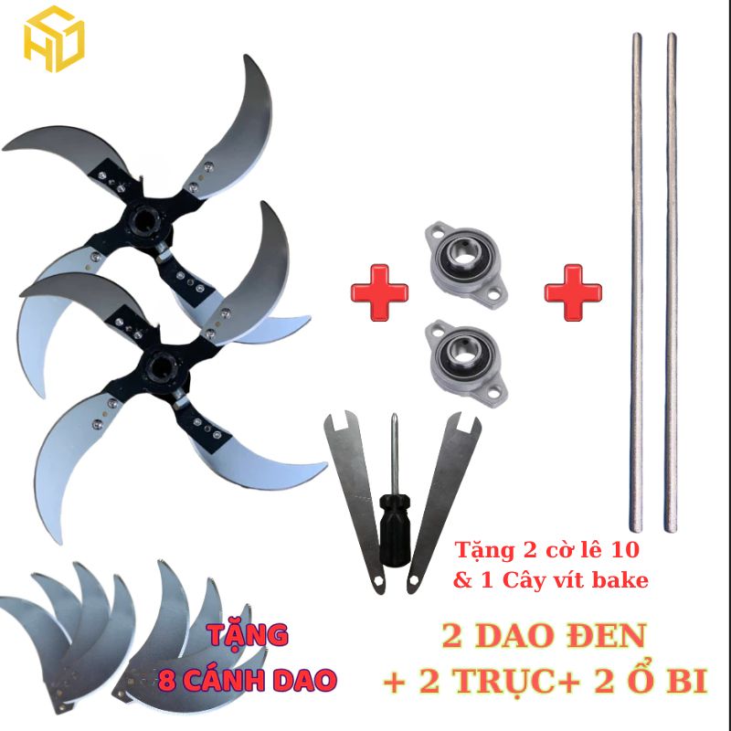 Dao xay rau củ làm thức ăn cho gia cầm gia súc loại cán dao thép đen (Tặng kèm 4 dao)