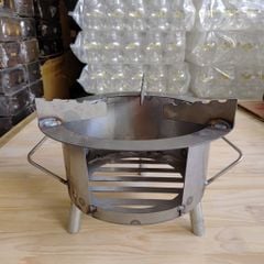 Bếp củi cải tiến HươngGiang siêu bền tròn 30cm nấu -nướng- lẩu có bệ đỡ củi, ống khói, chống đen nồi