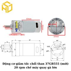 Động cơ giảm tốc chổi than 37GB555 (mới)  20 rpm chế máy quay gà lớn
