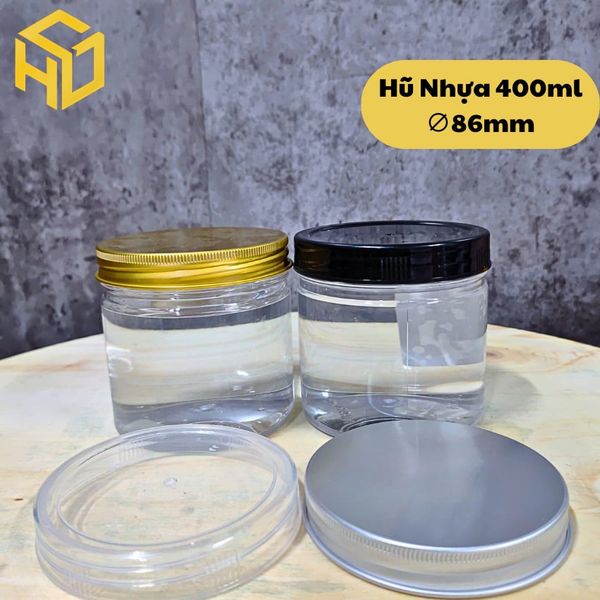 Combo 12 hũ hũ nhựa PET 400ml ,Cổ 86mm kèm nắp nhôm, nắp nhựa. Hũ trong, cứng cáp đựng thực phẩm