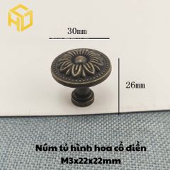 Combo 5 Tay núm tròn nhỏ gang đúc màu đồng giả cổ M3 - 22 x 22mm |Tay nắm kim loại giả cổ họa tiết