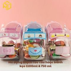 Hũ Nhựa Đựng Rau Câu, Bánh Kẹo Hình Xe Ô Tô 750ml và 1100ml kèm nắp hồng, xanh dán tem sẵn
