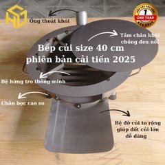 Bếp củi Sài Gòn tròn đ kính 40cm có ống khói, thân bếp dày chịu nhiệt tốt, tiết kiệm củi gấp 3 lần