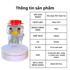 Bành 60 hũ nhựa PET hình Vịt lông mi 500ml - hũ nhựa đựng đồ ăn vặt, bánh kẹo, trà sữa